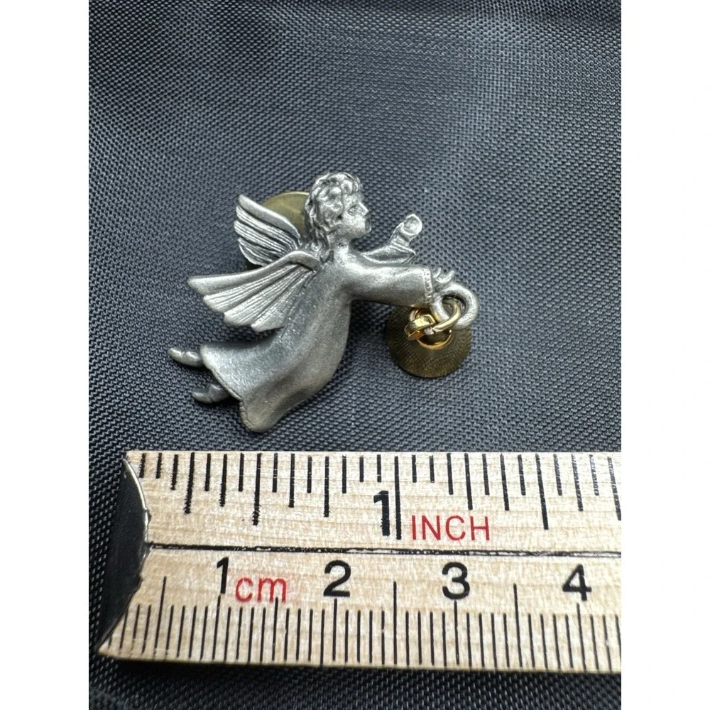Vintage Pewter Cherub With Gold Bell Lapel Pin